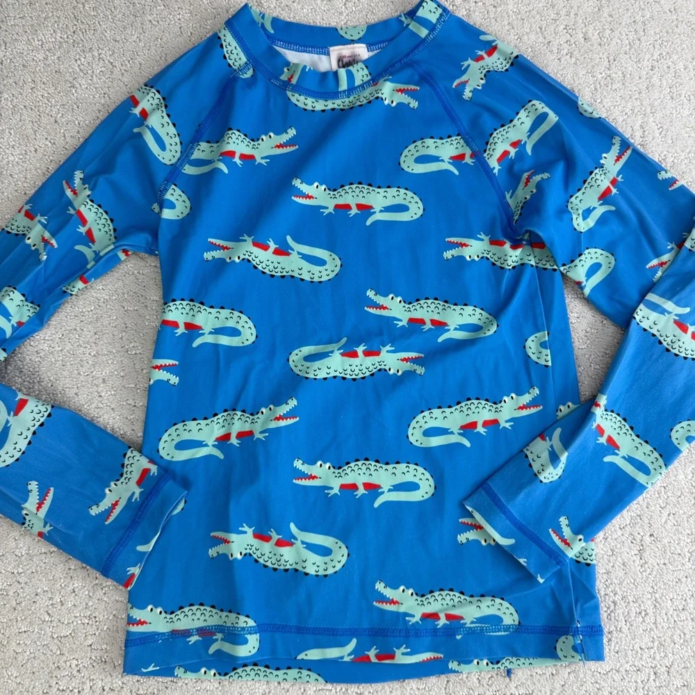 Hanna Andersson Rash Guard Kids 8 Blue Crocodile Print Long Sleeve‎ Swim Top